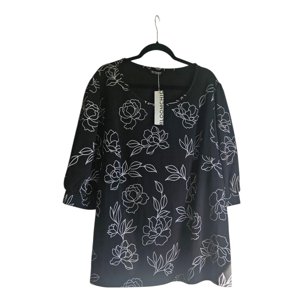 NWT Bloomchic Womens Size 22/24 Blouse Floral Stretch Scoop-Neck 3/4 Sleeves